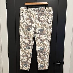 The Audrey Mid-Rise Ankle Jegging Tribal Jeans with Leaf Print